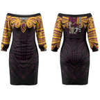 Custom Brisbane Broncos Couples Matching Off The Shoulder Long Sleeve Dress and Hawaiian Shirt Horse Warrior Polynesia Islander Rugby Mascot