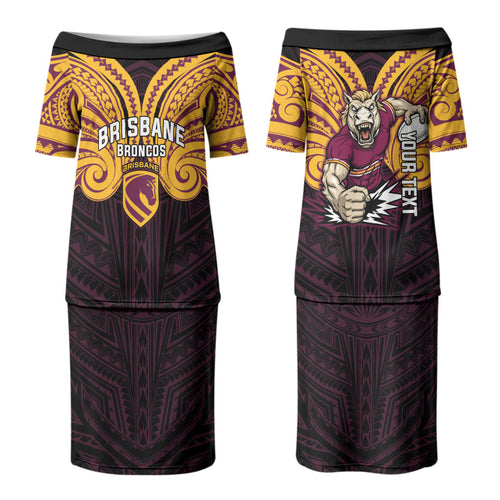 Custom Brisbane Broncos Couples Matching Puletasi and Hawaiian Shirt Horse Warrior Polynesia Islander Rugby Mascot