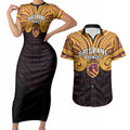 Custom Brisbane Broncos Couples Matching Short Sleeve Bodycon Dress and Hawaiian Shirt Horse Warrior Polynesia Islander Rugby Mascot