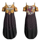 Custom Brisbane Broncos Couples Matching Summer Maxi Dress and Hawaiian Shirt Horse Warrior Polynesia Islander Rugby Mascot