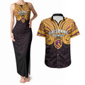 Custom Brisbane Broncos Couples Matching Tank Maxi Dress and Hawaiian Shirt Horse Warrior Polynesia Islander Rugby Mascot