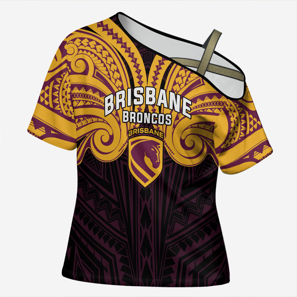Custom Brisbane Broncos Cross Shoulder Shirt Horse Warrior Polynesia Islander Rugby Mascot
