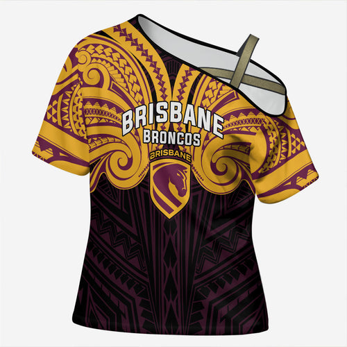Custom Brisbane Broncos Cross Shoulder Shirt Horse Warrior Polynesia Islander Rugby Mascot