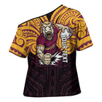 Custom Brisbane Broncos Cross Shoulder Shirt Horse Warrior Polynesia Islander Rugby Mascot