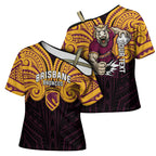 Custom Brisbane Broncos Cross Shoulder Shirt Horse Warrior Polynesia Islander Rugby Mascot