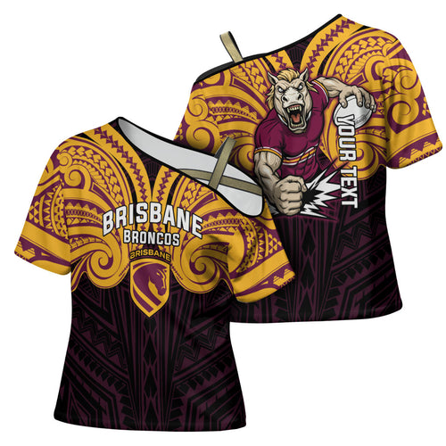 Custom Brisbane Broncos Cross Shoulder Shirt Horse Warrior Polynesia Islander Rugby Mascot