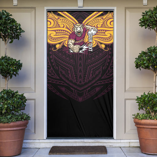 Custom Brisbane Broncos Door Cover Horse Warrior Polynesia Islander Rugby Mascot