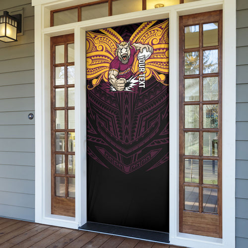 Custom Brisbane Broncos Door Cover Horse Warrior Polynesia Islander Rugby Mascot