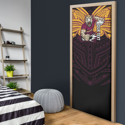 Custom Brisbane Broncos Door Cover Horse Warrior Polynesia Islander Rugby Mascot