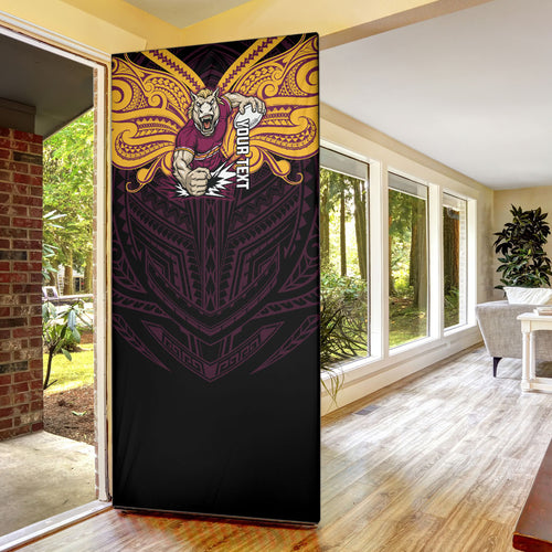 Custom Brisbane Broncos Door Cover Horse Warrior Polynesia Islander Rugby Mascot