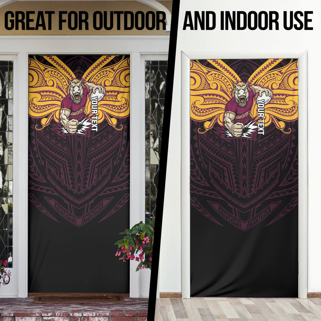 Custom Brisbane Broncos Door Cover Horse Warrior Polynesia Islander Rugby Mascot