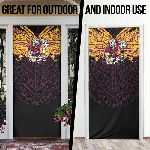 Custom Brisbane Broncos Door Cover Horse Warrior Polynesia Islander Rugby Mascot