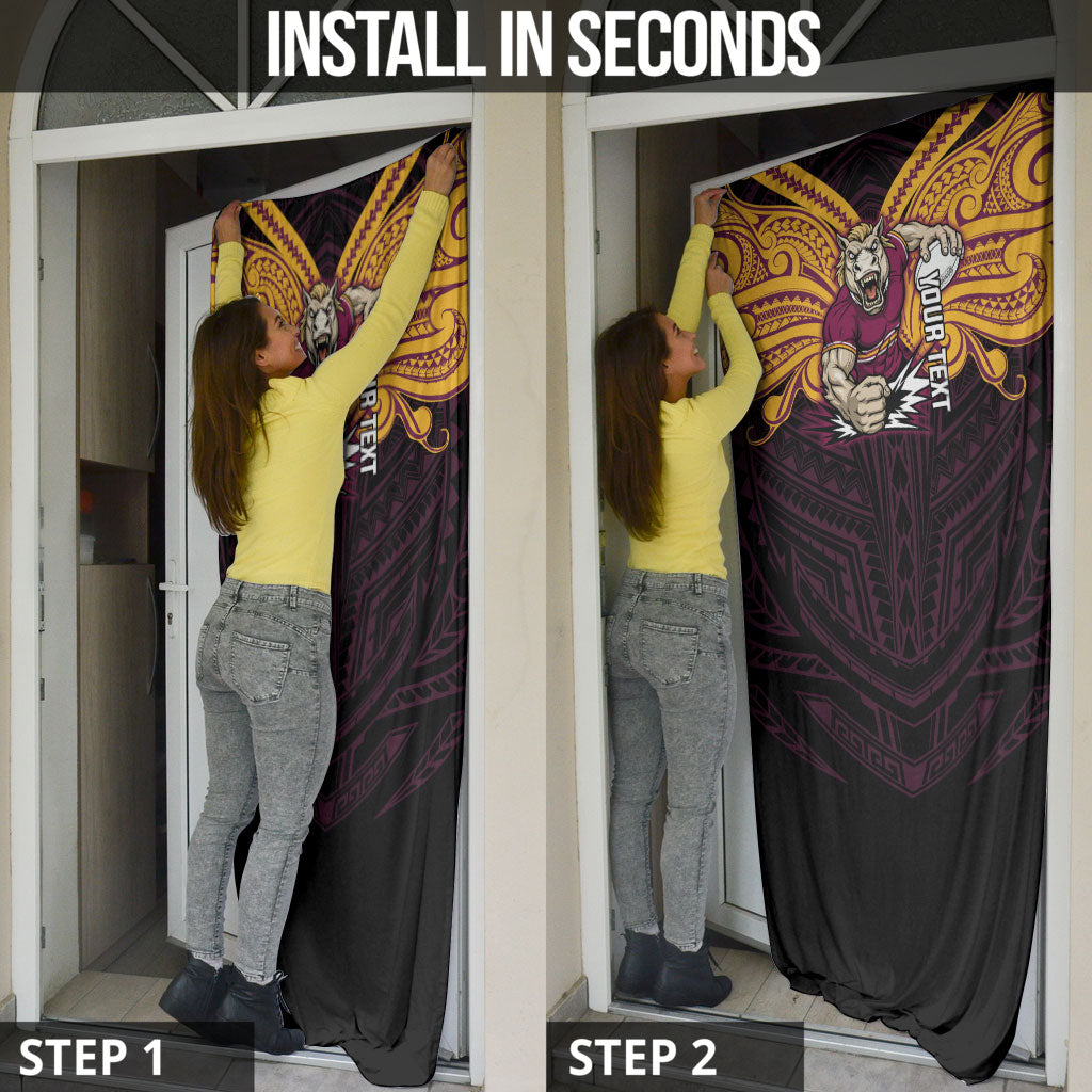 Custom Brisbane Broncos Door Cover Horse Warrior Polynesia Islander Rugby Mascot