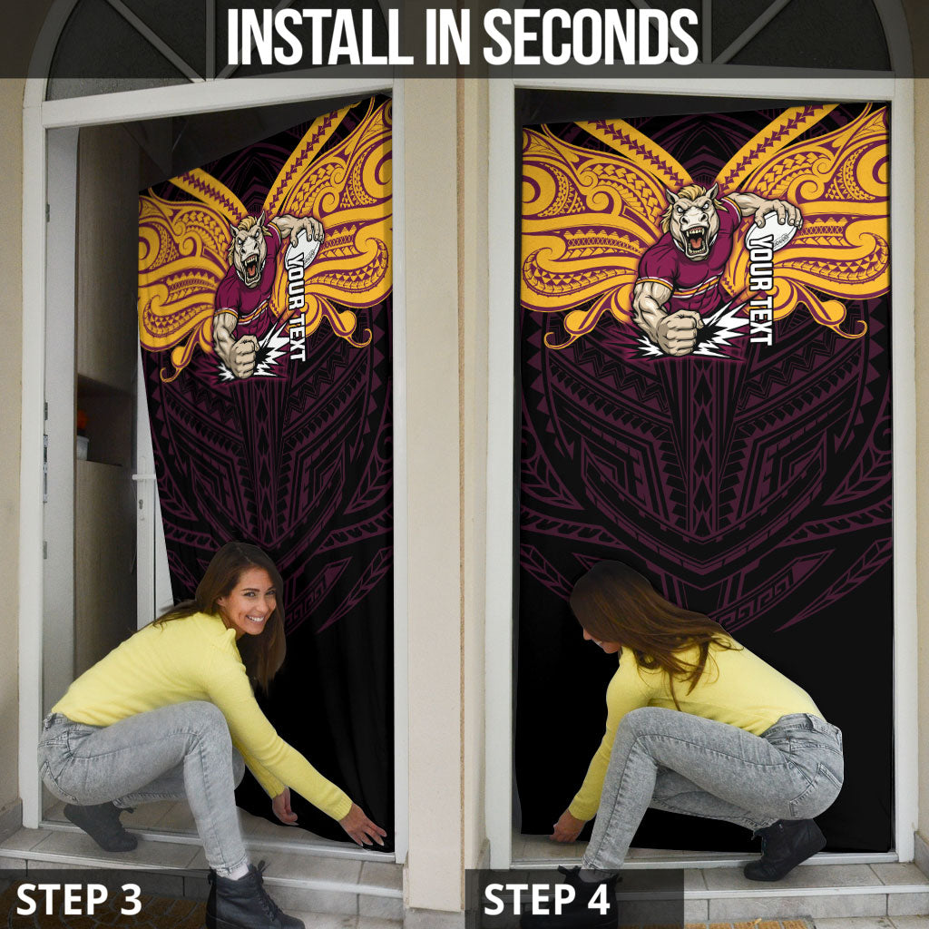 Custom Brisbane Broncos Door Cover Horse Warrior Polynesia Islander Rugby Mascot