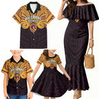 Custom Brisbane Broncos Family Matching Mermaid Dress and Hawaiian Shirt Horse Warrior Polynesia Islander Rugby Mascot