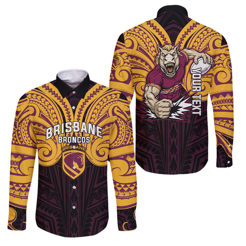 Custom Brisbane Broncos Family Matching Mermaid Dress and Hawaiian Shirt Horse Warrior Polynesia Islander Rugby Mascot