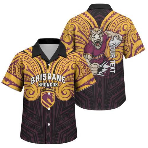 Custom Brisbane Broncos Family Matching Mermaid Dress and Hawaiian Shirt Horse Warrior Polynesia Islander Rugby Mascot