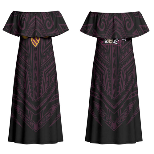 Custom Brisbane Broncos Family Matching Off Shoulder Maxi Dress and Hawaiian Shirt Horse Warrior Polynesia Islander Rugby Mascot