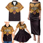 Custom Brisbane Broncos Family Matching Puletasi and Hawaiian Shirt Horse Warrior Polynesia Islander Rugby Mascot