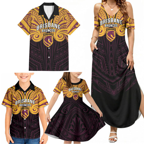 Custom Brisbane Broncos Family Matching Summer Maxi Dress and Hawaiian Shirt Horse Warrior Polynesia Islander Rugby Mascot