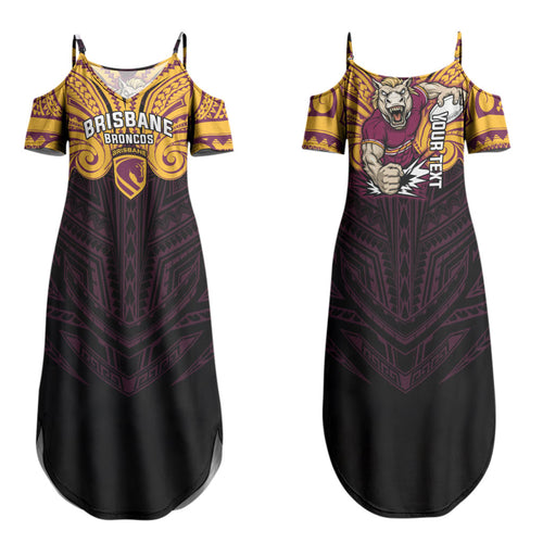 Custom Brisbane Broncos Family Matching Summer Maxi Dress and Hawaiian Shirt Horse Warrior Polynesia Islander Rugby Mascot