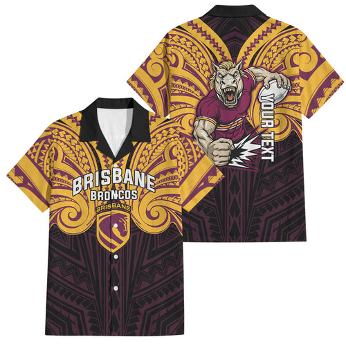 Custom Brisbane Broncos Family Matching Summer Maxi Dress and Hawaiian Shirt Horse Warrior Polynesia Islander Rugby Mascot