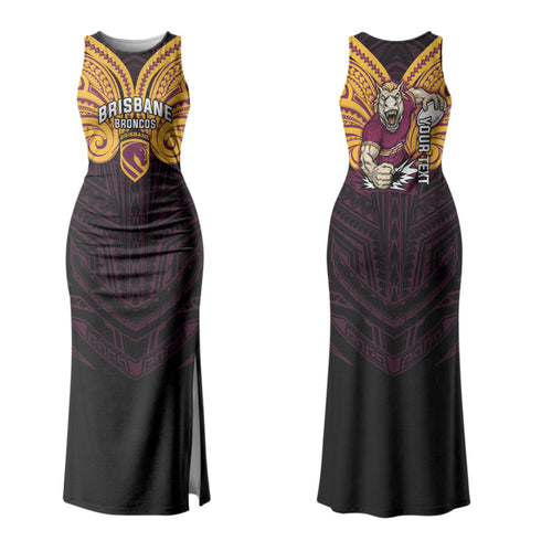 Custom Brisbane Broncos Family Matching Tank Maxi Dress and Hawaiian Shirt Horse Warrior Polynesia Islander Rugby Mascot