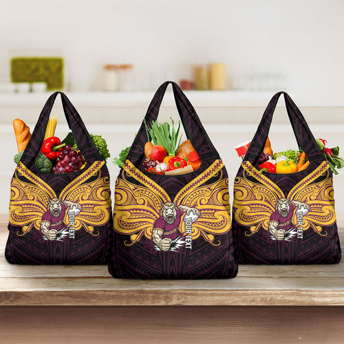 Custom Brisbane Broncos Grocery Bag Horse Warrior Polynesia Islander Rugby Mascot