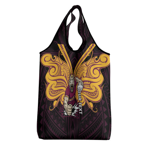 Custom Brisbane Broncos Grocery Bag Horse Warrior Polynesia Islander Rugby Mascot