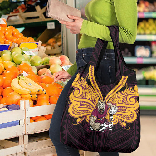Custom Brisbane Broncos Grocery Bag Horse Warrior Polynesia Islander Rugby Mascot