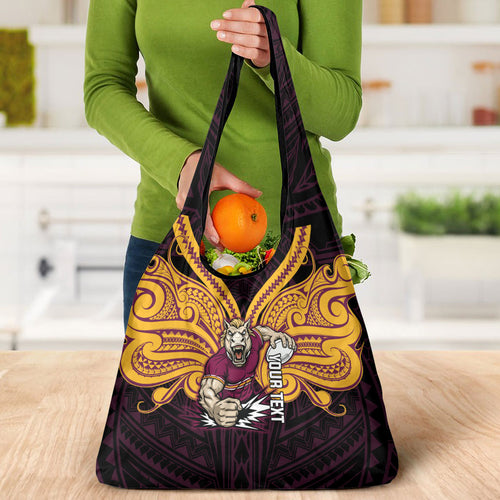 Custom Brisbane Broncos Grocery Bag Horse Warrior Polynesia Islander Rugby Mascot