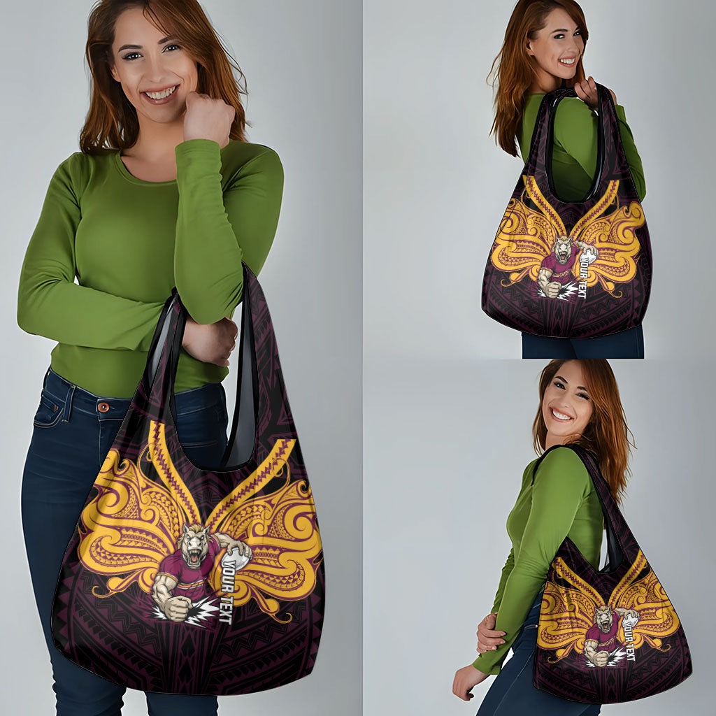 Custom Brisbane Broncos Grocery Bag Horse Warrior Polynesia Islander Rugby Mascot