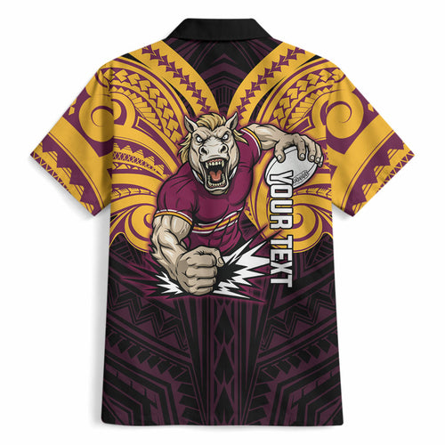 Custom Brisbane Broncos Hawaiian Shirt Horse Warrior Polynesia Islander Rugby Mascot