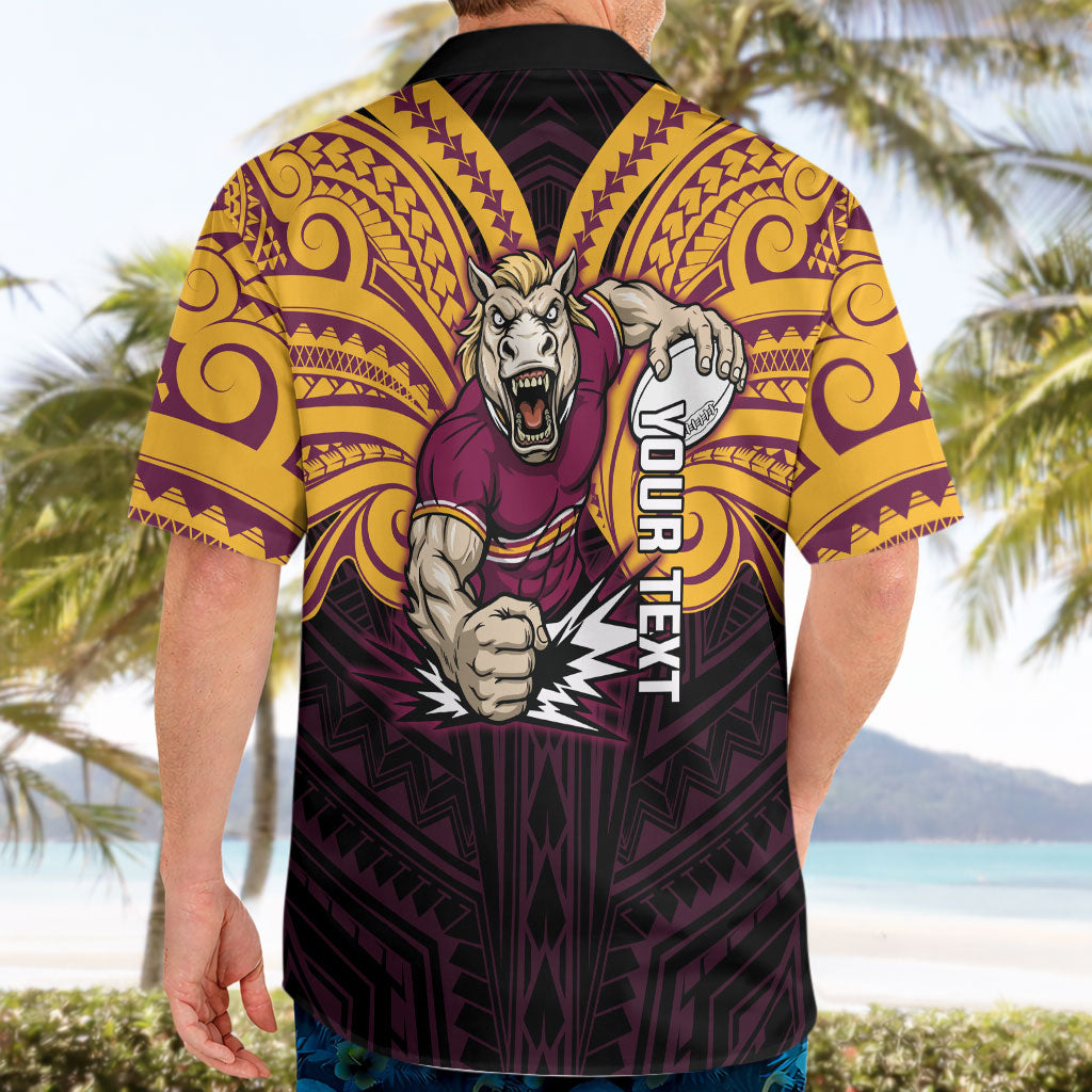 Custom Brisbane Broncos Hawaiian Shirt Horse Warrior Polynesia Islander Rugby Mascot