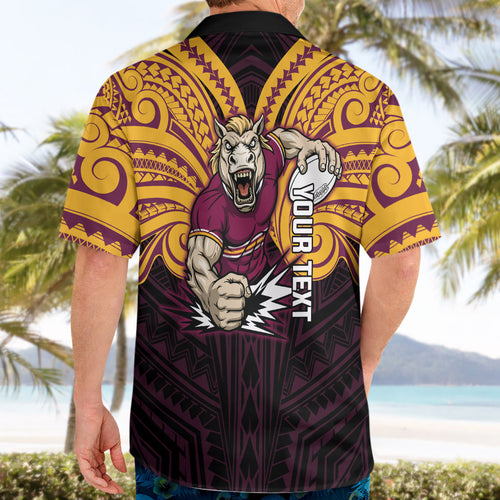 Custom Brisbane Broncos Hawaiian Shirt Horse Warrior Polynesia Islander Rugby Mascot