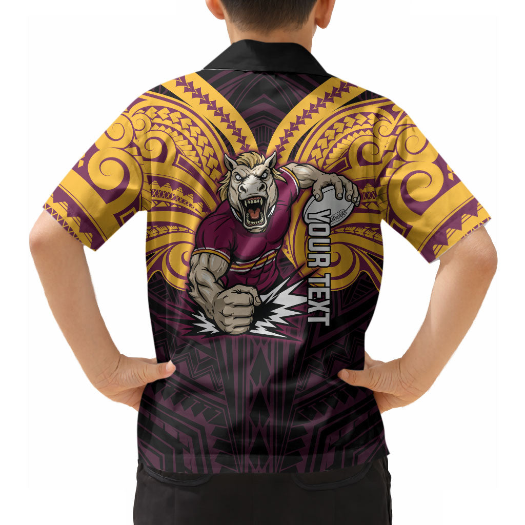 Custom Brisbane Broncos Hawaiian Shirt Horse Warrior Polynesia Islander Rugby Mascot