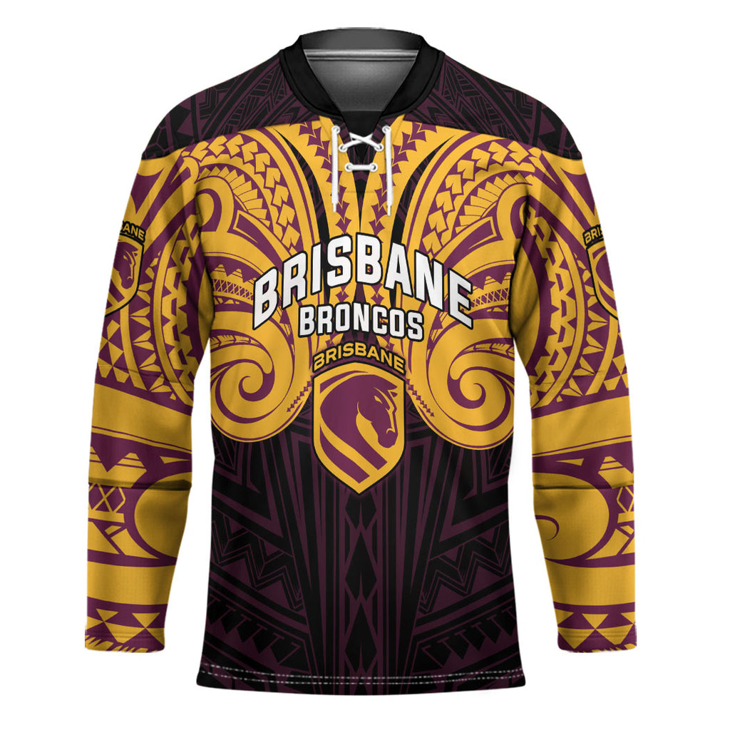 Custom Brisbane Broncos Hockey Jersey Horse Warrior Polynesia Islander Rugby Mascot