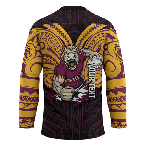 Custom Brisbane Broncos Hockey Jersey Horse Warrior Polynesia Islander Rugby Mascot