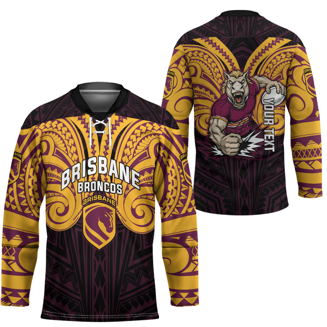 Custom Brisbane Broncos Hockey Jersey Horse Warrior Polynesia Islander Rugby Mascot