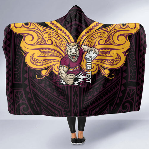 Custom Brisbane Broncos Hooded Blanket Horse Warrior Polynesia Islander Rugby Mascot