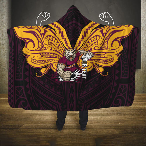 Custom Brisbane Broncos Hooded Blanket Horse Warrior Polynesia Islander Rugby Mascot