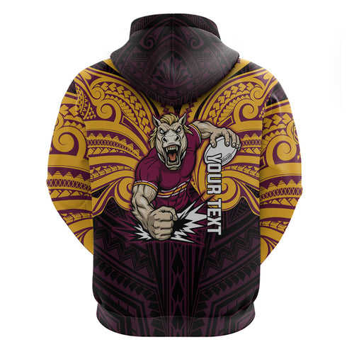 Custom Brisbane Broncos Hoodie Horse Warrior Polynesia Islander Rugby Mascot