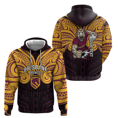 Custom Brisbane Broncos Hoodie Horse Warrior Polynesia Islander Rugby Mascot