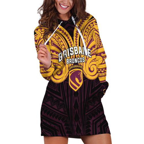 Custom Brisbane Broncos Hoodie Dress Horse Warrior Polynesia Islander Rugby Mascot