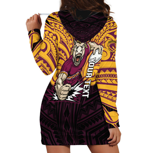 Custom Brisbane Broncos Hoodie Dress Horse Warrior Polynesia Islander Rugby Mascot