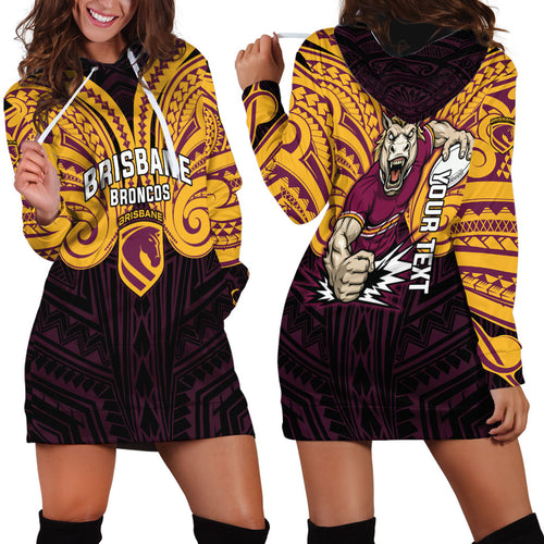 Custom Brisbane Broncos Hoodie Dress Horse Warrior Polynesia Islander Rugby Mascot