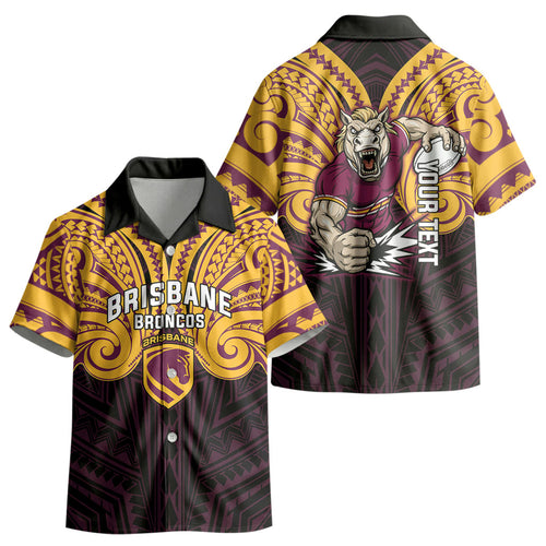 Custom Brisbane Broncos Kid Hawaiian Shirt Horse Warrior Polynesia Islander Rugby Mascot