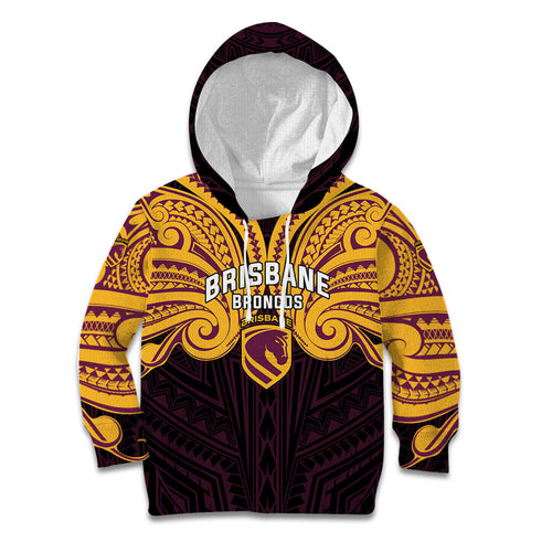 Custom Brisbane Broncos Kid Hoodie Horse Warrior Polynesia Islander Rugby Mascot