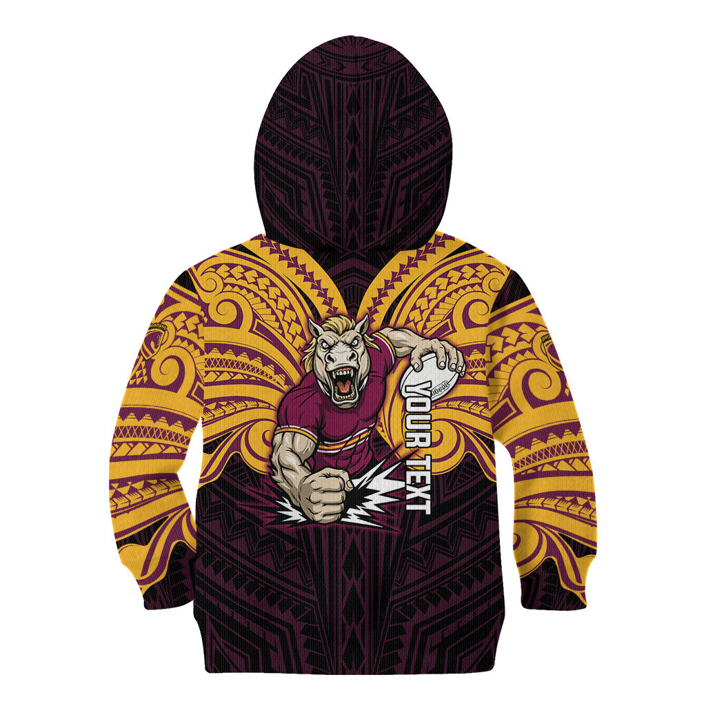 Custom Brisbane Broncos Kid Hoodie Horse Warrior Polynesia Islander Rugby Mascot