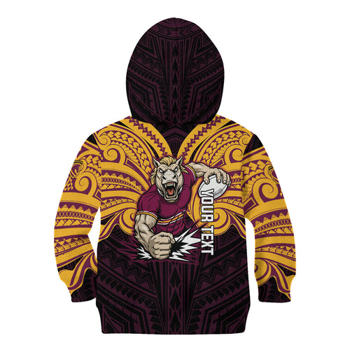 Custom Brisbane Broncos Kid Hoodie Horse Warrior Polynesia Islander Rugby Mascot